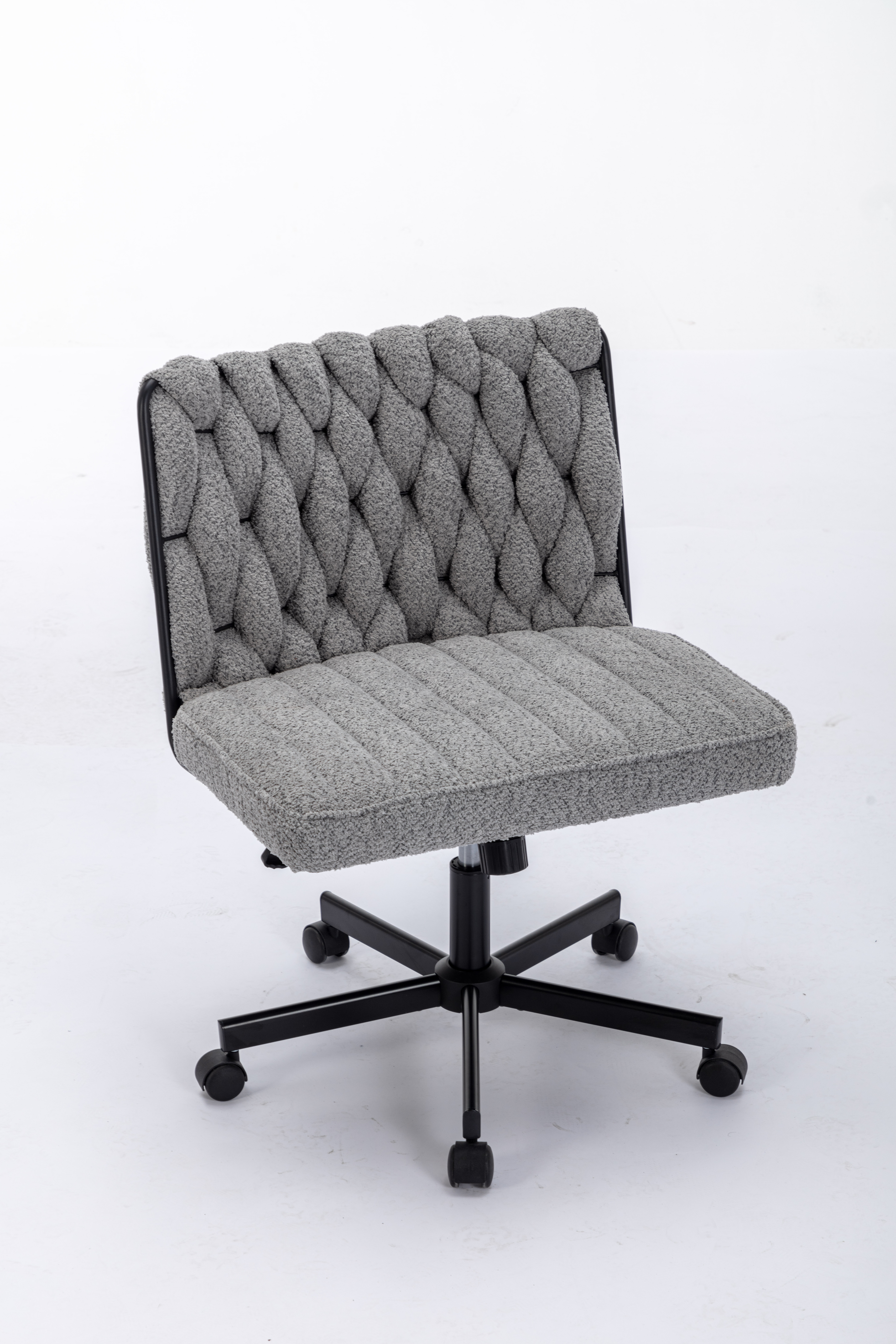 Criss Cross Legged Office Desk Chair With Wheels, Modern Armless Desk Chair With Wide Seat, Home Office Chairs For Work, Meditation, Vanity,Grey_voghion.com